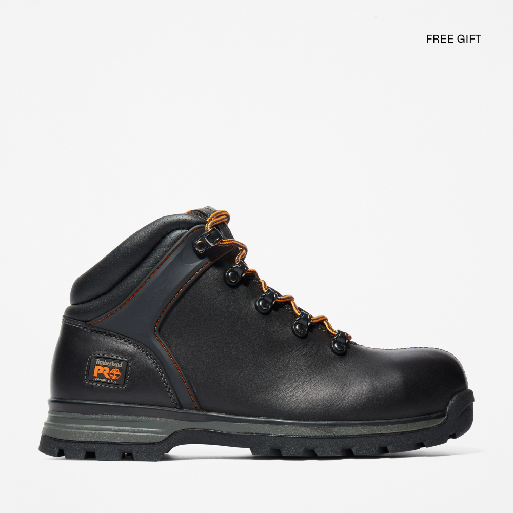 Timberland® PRO Splitrock XT Composite Safety-Toe Work Boot for Men. Brown work boot featuring a composite safety toe for protection, puncture-resistant outsole for added safety, slip-resistant tread for traction, and anti-fatigue technology for all-day comfort. Perfect for demanding work environments.