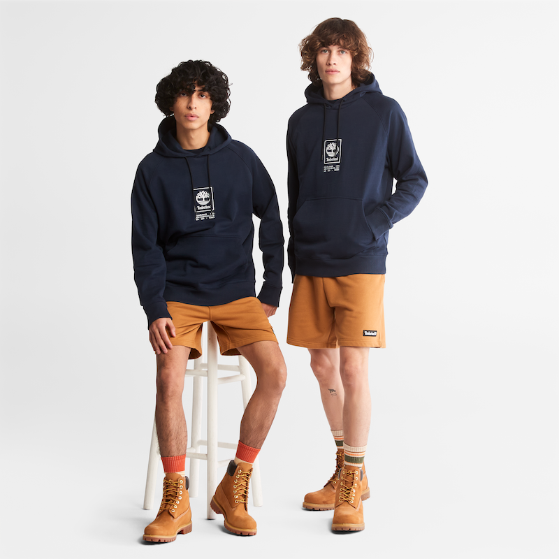 TIMBERLAND HEAVYWEIGHT LOGO HOODIE FOR ALL GENDER IN NAVY 