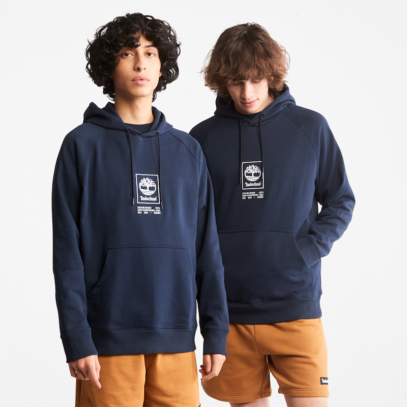 TIMBERLAND HEAVYWEIGHT LOGO HOODIE FOR ALL GENDER IN NAVY 