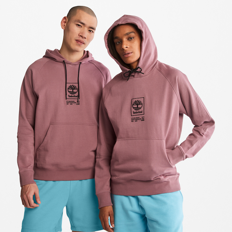 TIMBERLAND HEAVYWEIGHT LOGO HOODIE FOR ALL GENDER IN SALMON PINK 