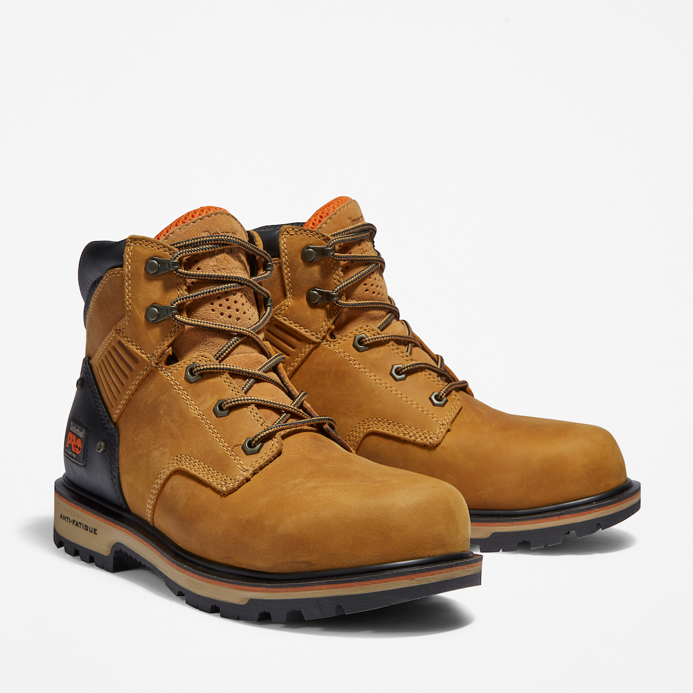 Timberland® PRO Ballast 6-Inch Composite Toe Work Boot for Men in Wheat. Work boot featuring a composite safety toe for protection, electrical hazard protection, puncture-resistant plate, comfortable anti-fatigue technology, and a slip-resistant outsole for traction. Wheat color offers a versatile look for various work environments.