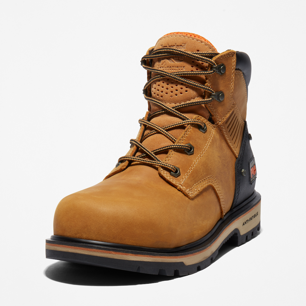 Timberland® PRO Ballast 6-Inch Composite Toe Work Boot for Men in Wheat. Work boot featuring a composite safety toe for protection, electrical hazard protection, puncture-resistant plate, comfortable anti-fatigue technology, and a slip-resistant outsole for traction. Wheat color offers a versatile look for various work environments.