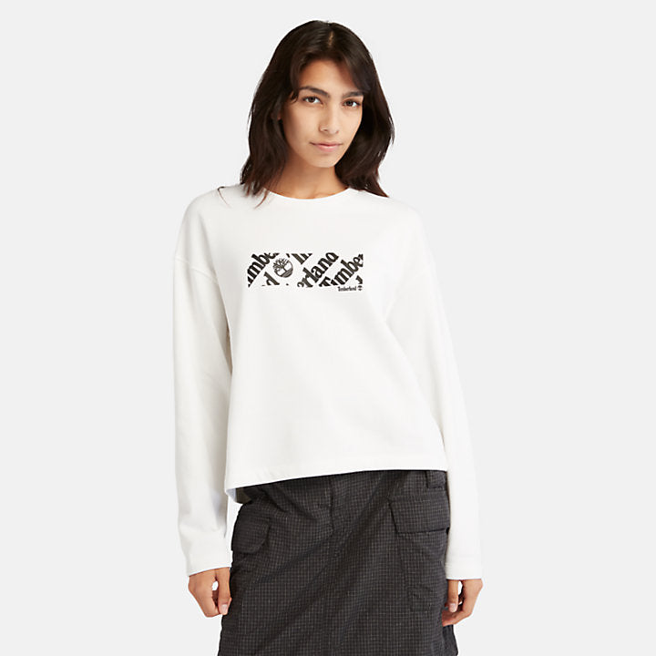 Cropped Logo Relaxed Fit Sweatshirt For Women In White