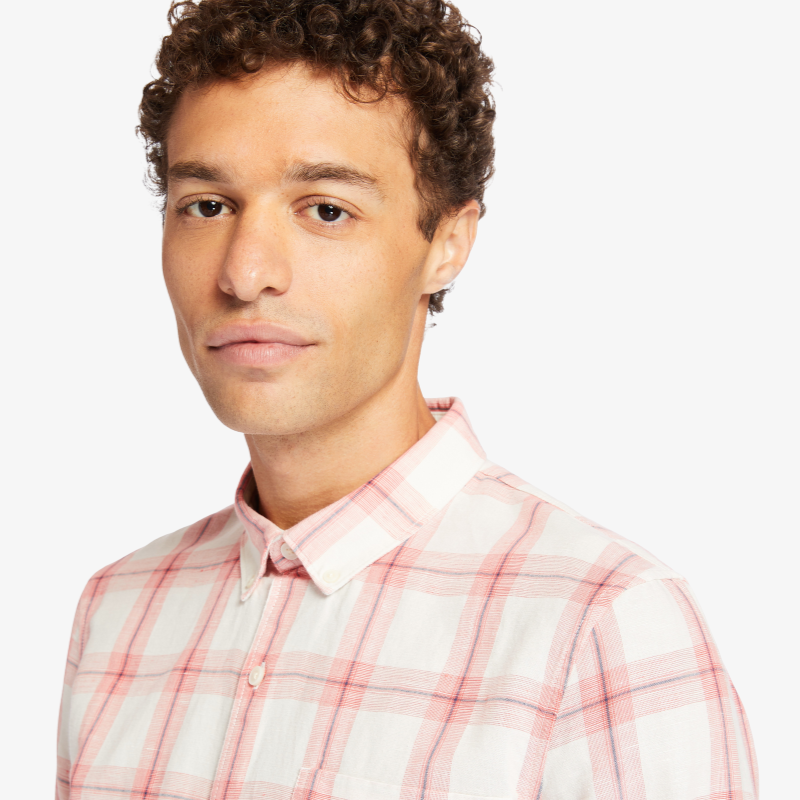 TIMBERLAND LONG SLEEVE MILL RIVER COTTON SHIRT FOR MEN IN WHITE & PINK