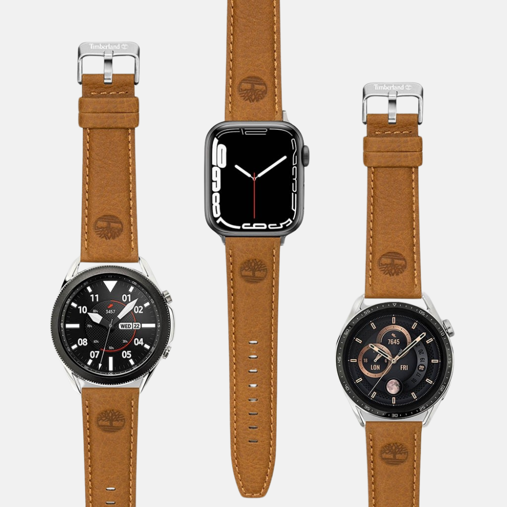 TimberlandÂ® Lacandon Watch Strap in Wheat Leather. Genuine leather construction for luxury and durability. Warm wheat color for versatile style. Padded design for comfort. Available in multiple widths (specify width when purchasing) for most watches. Buckle closure for easy attachment and secure fit. Elevates everyday timepieces and adds sophistication to any outfit.