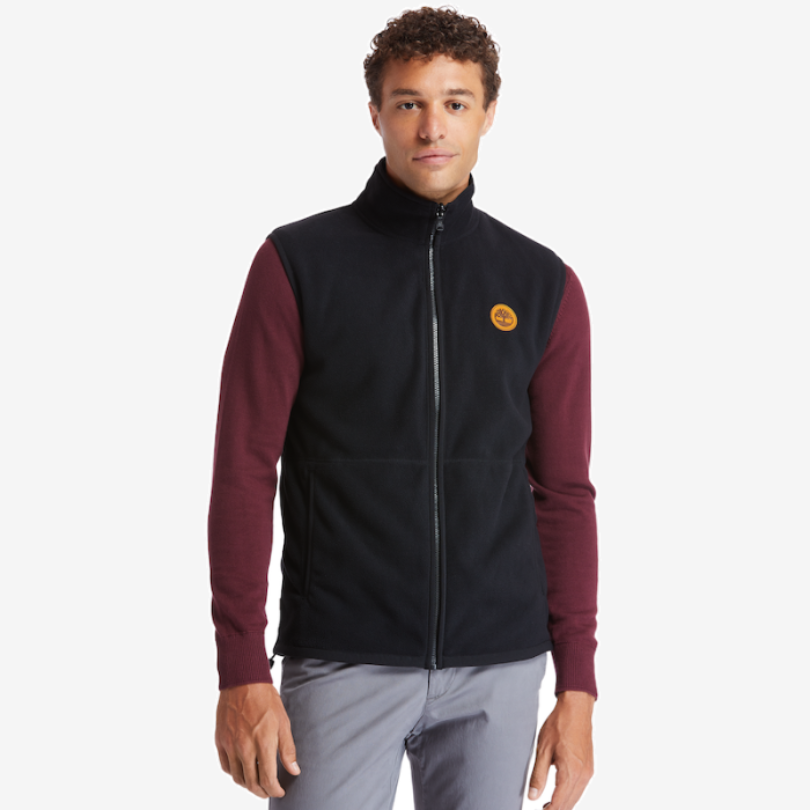 TIMBERLAND MIX MEDIA FULL-ZIP FLEECE VEST FOR MEN IN BLACK