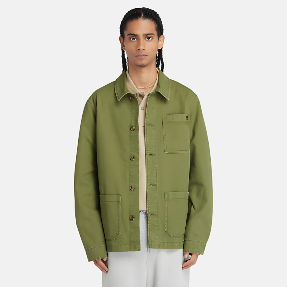 TIMBERLAND KEMPSHIRE WASHED CANVAS CHORE JACKET FOR MEN IN KHAKI GREEN