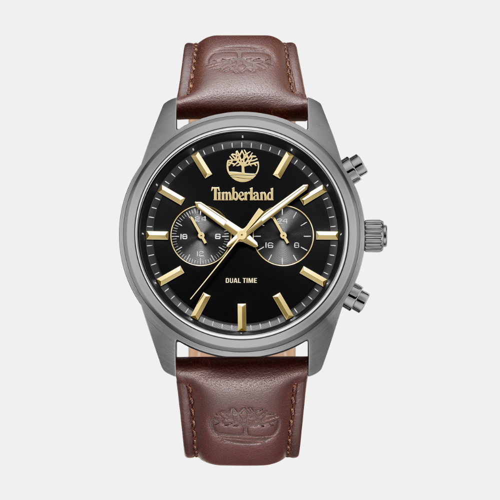 Timberland® Northbridge Watch for Men. Stainless steel case with a black dial and clear markers. Dark brown leather strap for a sophisticated and bold look. 