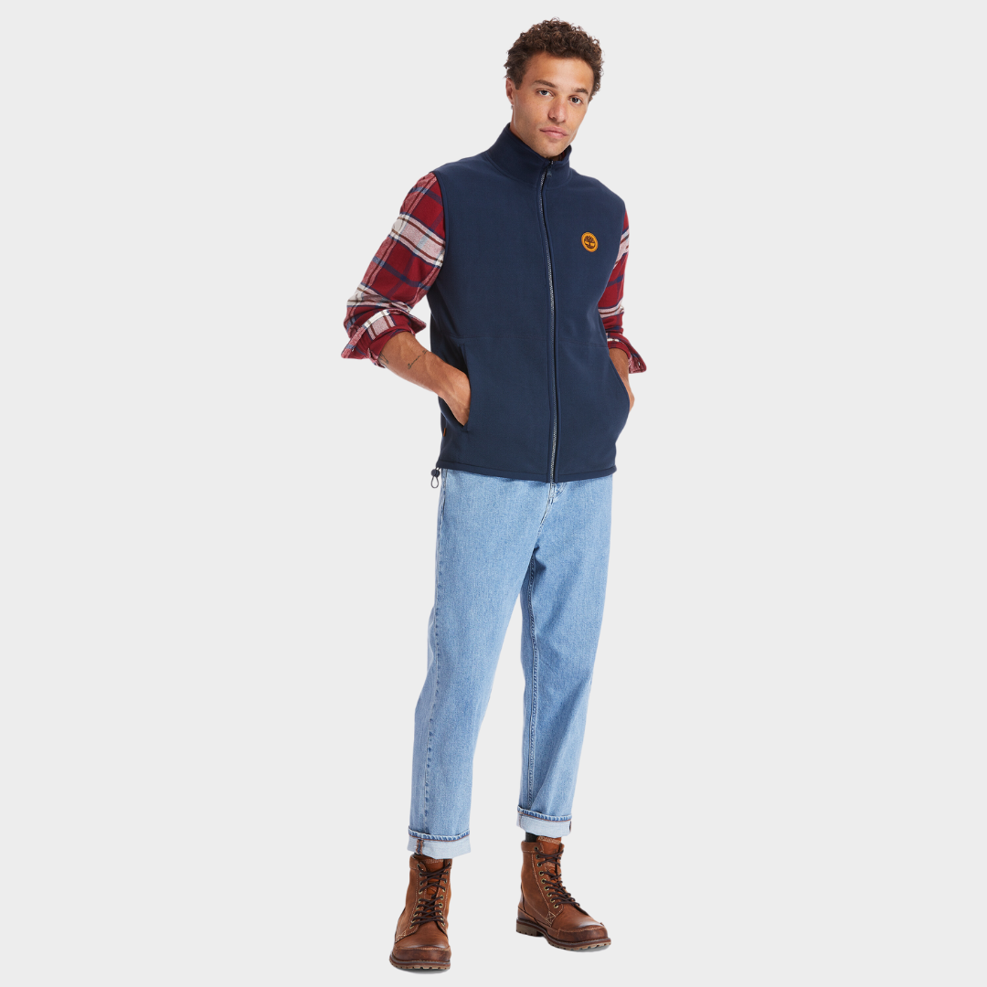 TIMBERLAND MIX MEDIA FULL-ZIP FLEECE VEST FOR MEN IN NAVY