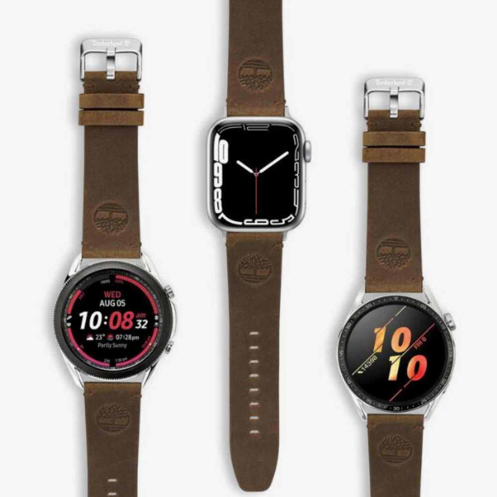 Brown TimberlandÂ® Ashby Watch Strap. Genuine leather construction for luxury and durability. Brown color for timeless style. Smart cut-edge construction for clean look. Stainless steel buckle for secure fit