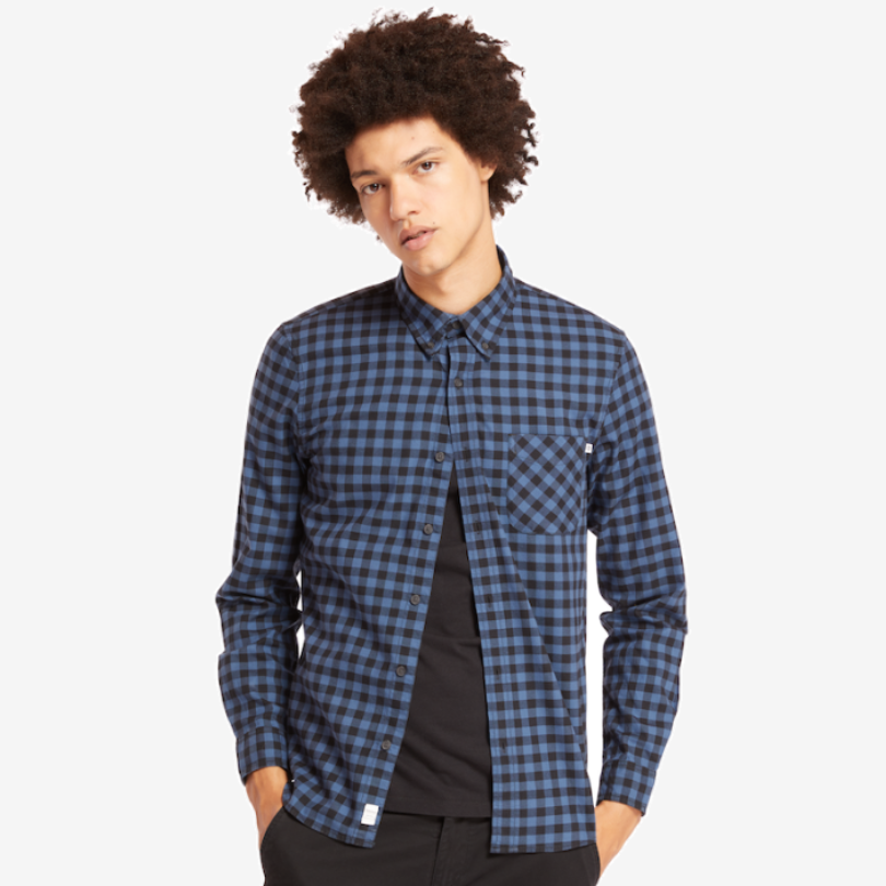 TIMBERLAND BACK RIVER BRUSHED COTTON CHECK SHIRT FOR MEN IN BLUE/BLACK