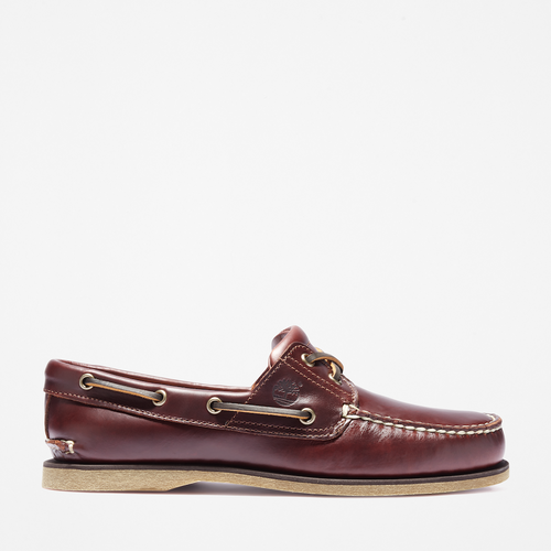 TimberlandÃ‚Â® Classic 2-Eye Boat Shoe for Men. Dark brown leather boat shoe featuring a hand-sewn construction for durability, 360Ã‚Â° lacing system for a secure fit, leather-lined footbed for comfort, and non-marking outsole for traction. Perfect for casual wear or boat days.
