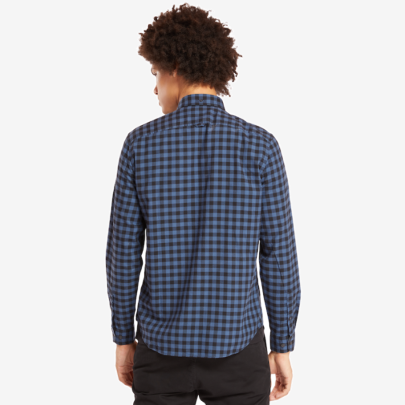 TIMBERLAND BACK RIVER BRUSHED COTTON CHECK SHIRT FOR MEN IN BLUE/BLACK