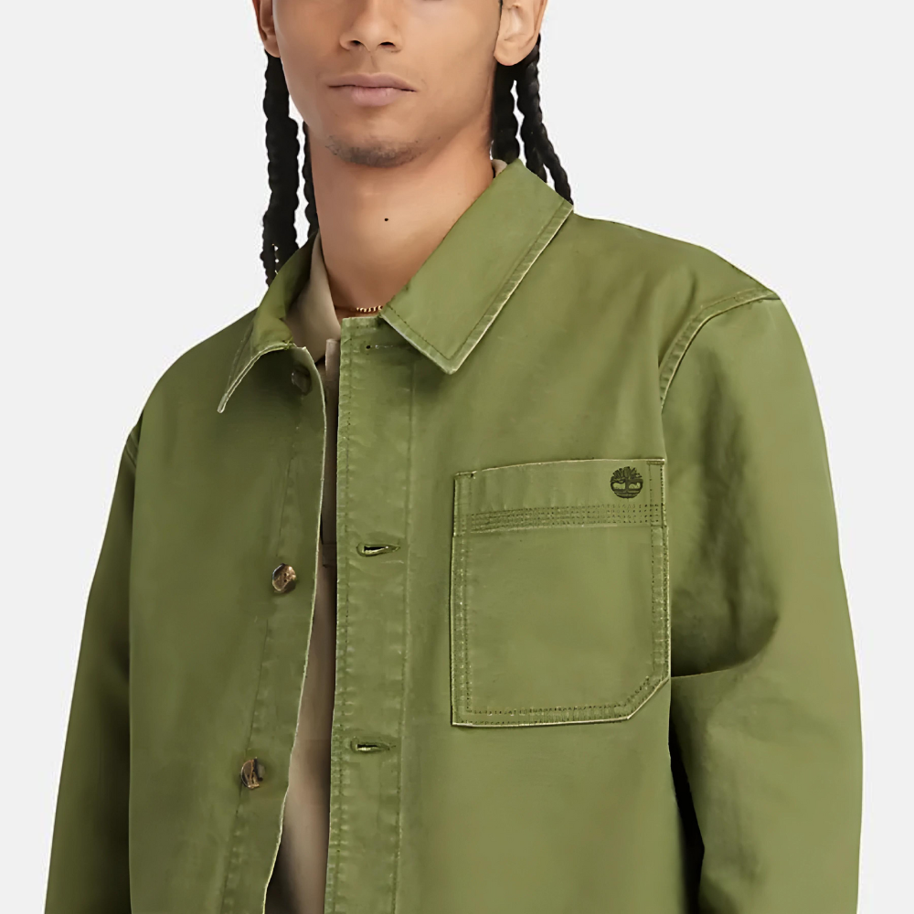 TIMBERLAND KEMPSHIRE WASHED CANVAS CHORE JACKET FOR MEN IN KHAKI GREEN