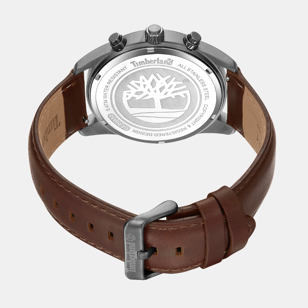 Timberland® Northbridge Watch for Men. Stainless steel case with a black dial and clear markers. Dark brown leather strap for a sophisticated and bold look. 