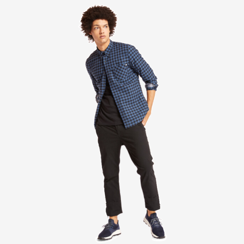 TIMBERLAND BACK RIVER BRUSHED COTTON CHECK SHIRT FOR MEN IN BLUE/BLACK