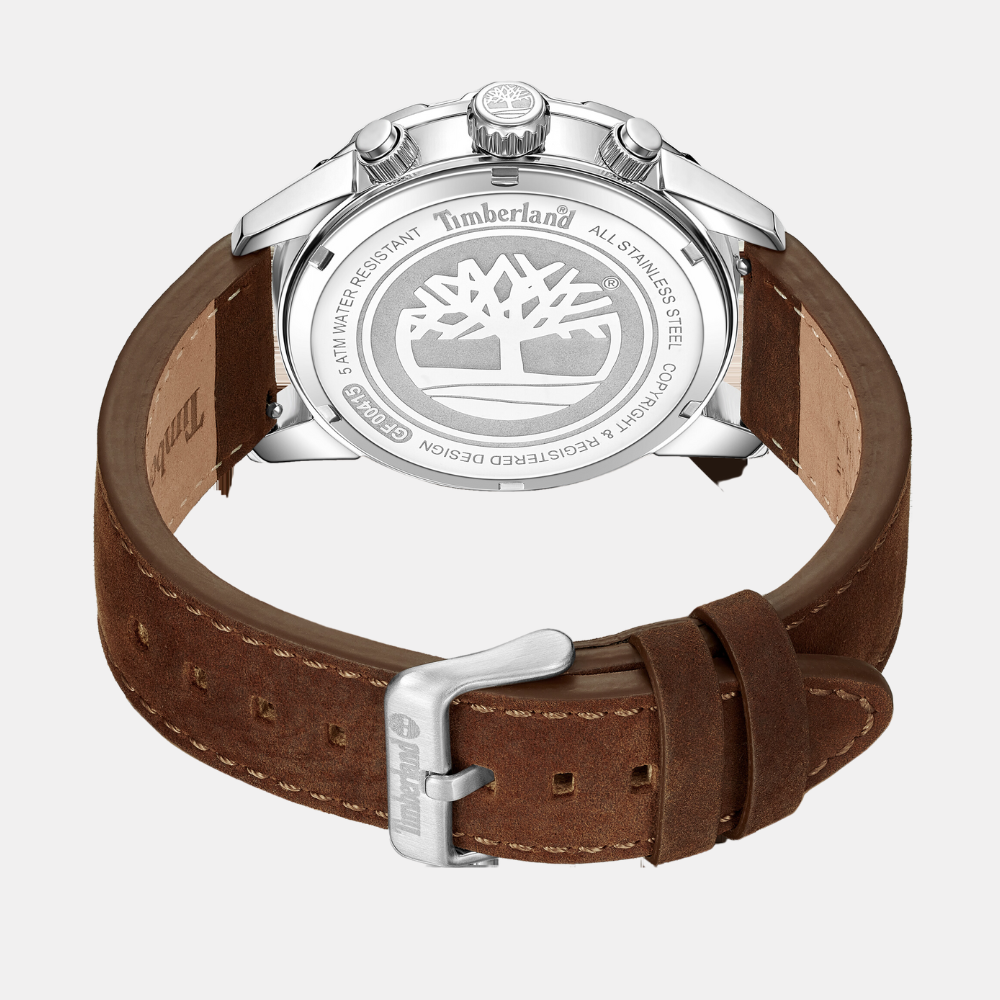 Timberland® Kennebunk Watch for Men. Stainless steel case with a navy blue dial and clear markers. Rich brown leather strap for a timeless and sophisticated look with a touch of nautical flair.