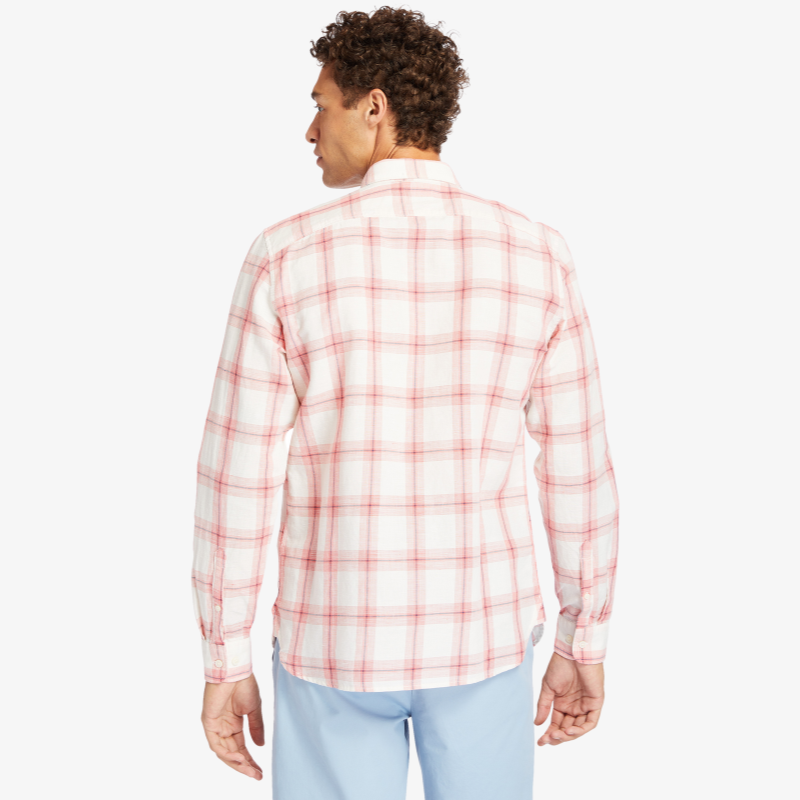 TIMBERLAND LONG SLEEVE MILL RIVER COTTON SHIRT FOR MEN IN WHITE & PINK