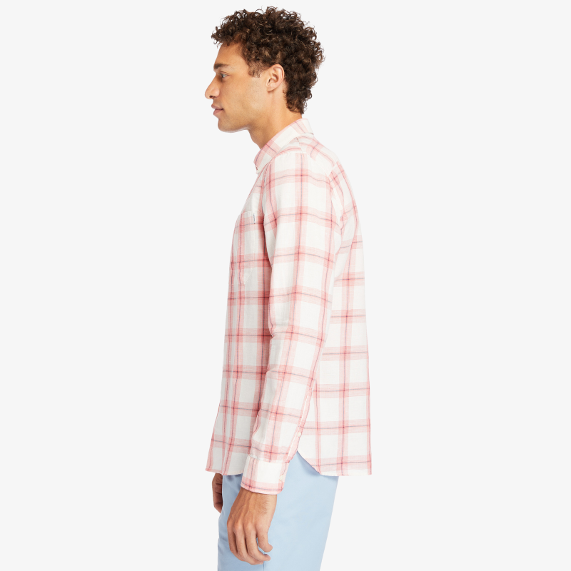 TIMBERLAND LONG SLEEVE MILL RIVER COTTON SHIRT FOR MEN IN WHITE & PINK