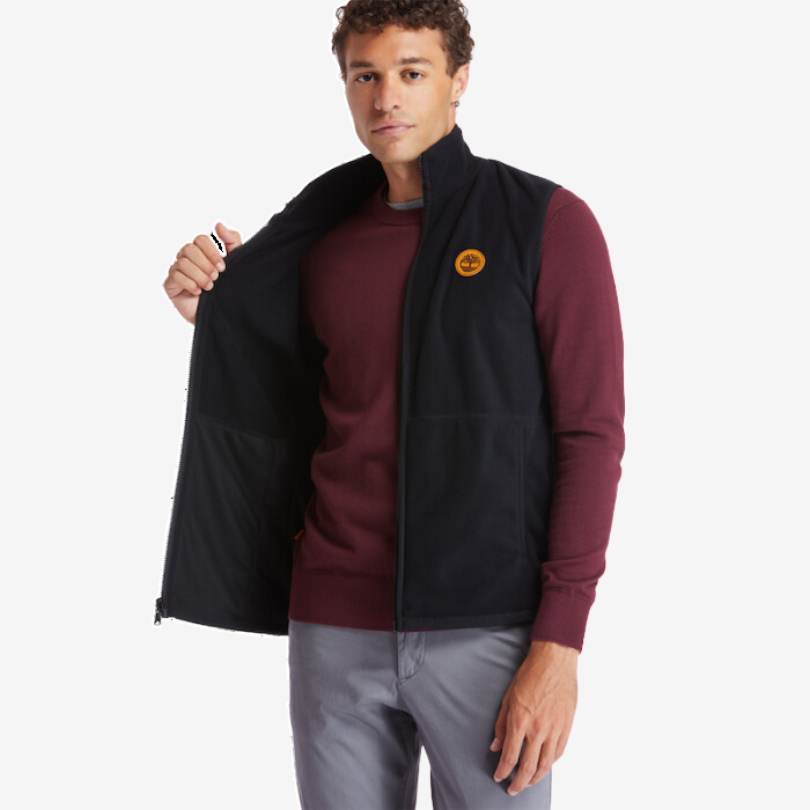TIMBERLAND MIX MEDIA FULL-ZIP FLEECE VEST FOR MEN IN BLACK
