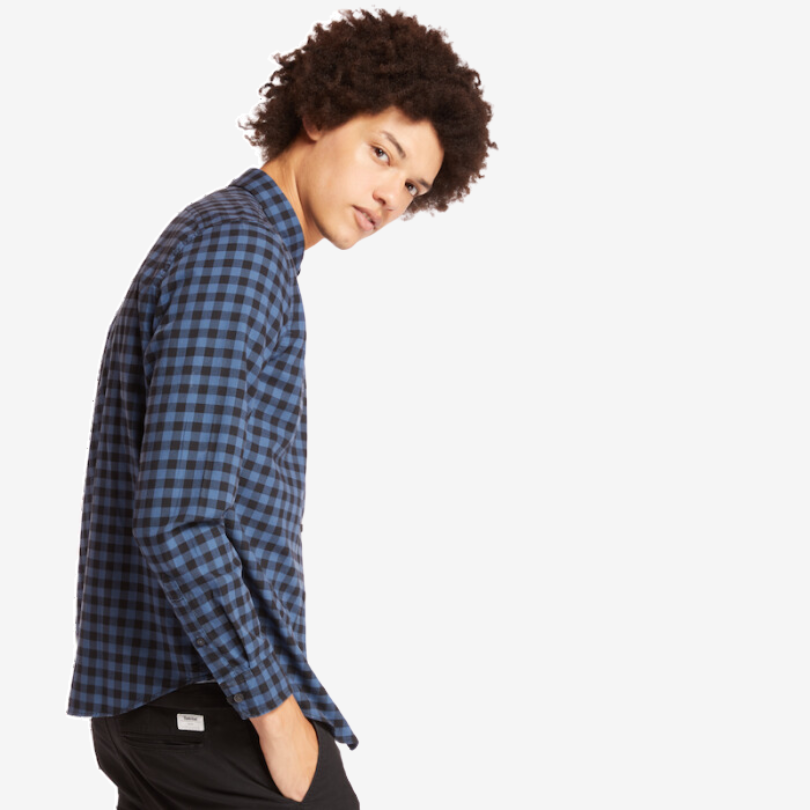 TIMBERLAND BACK RIVER BRUSHED COTTON CHECK SHIRT FOR MEN IN BLUE/BLACK