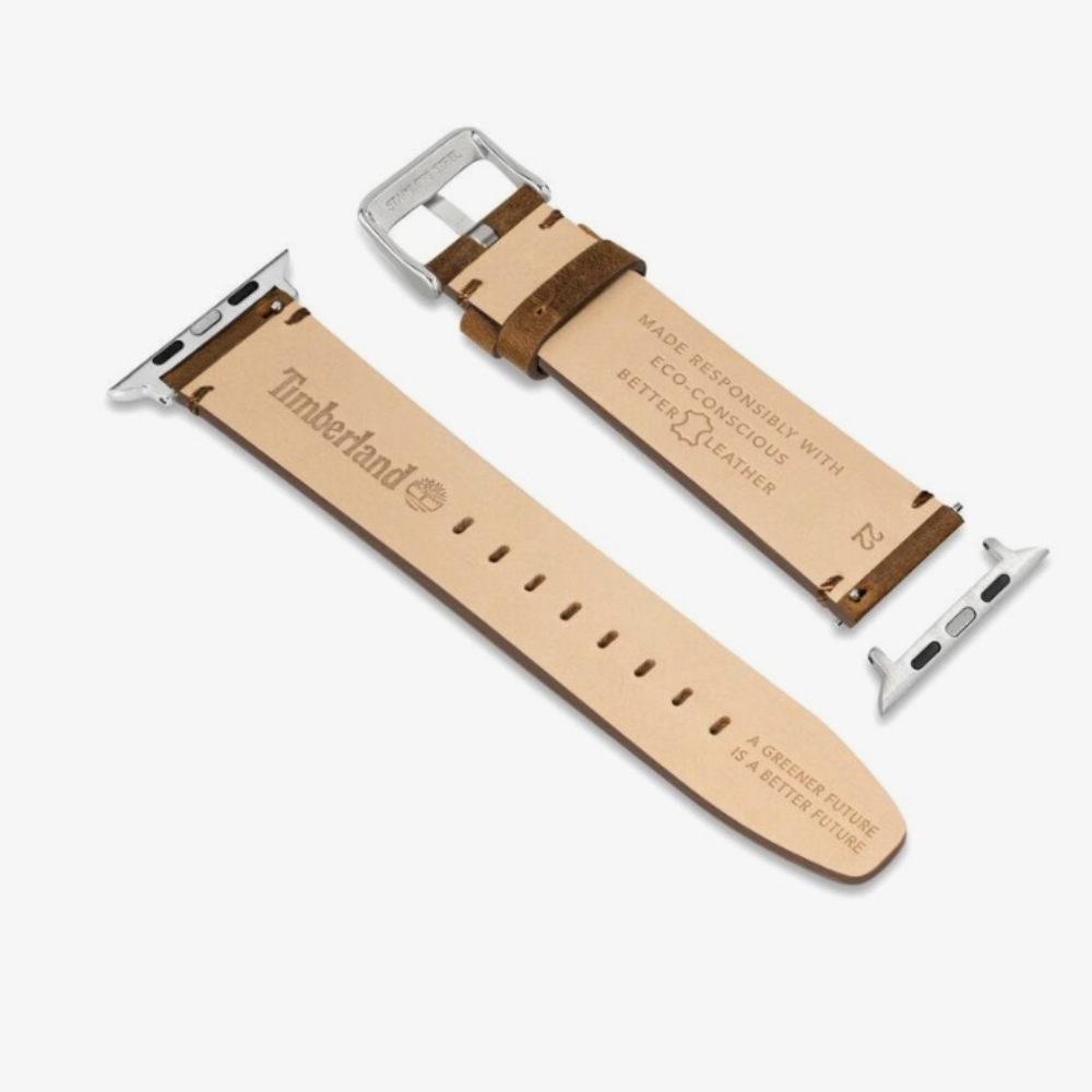 Brown TimberlandÂ® Ashby Watch Strap. Genuine leather construction for luxury and durability. Brown color for timeless style. Smart cut-edge construction for clean look. Stainless steel buckle for secure fit