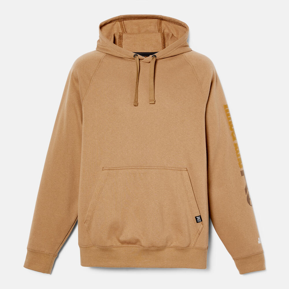 Timberland PRO Hood Honcho Sport Hoodie in Dark Wheat. Durable workwear hoodie with hidden phone pocket. Relaxed fit for comfort. Great for professionals.