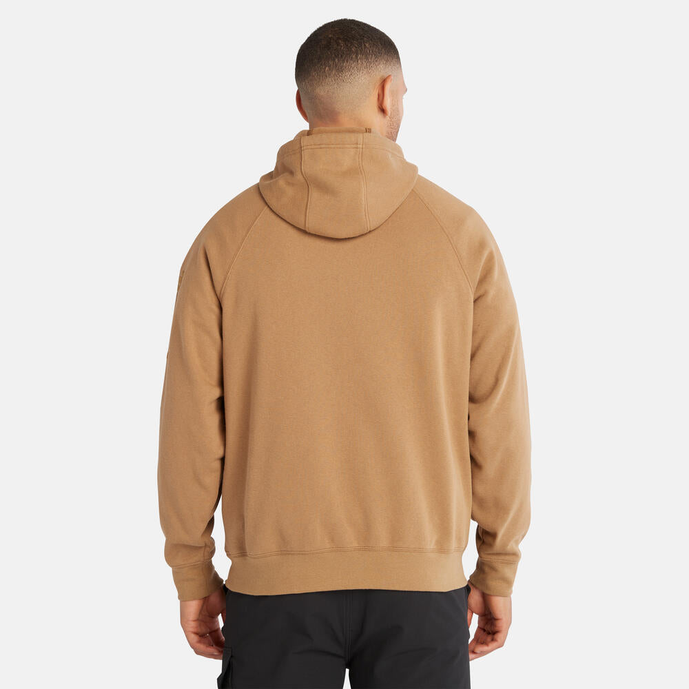 Timberland PRO Hood Honcho Sport Hoodie in Dark Wheat. Durable workwear hoodie with hidden phone pocket. Relaxed fit for comfort. Great for professionals.