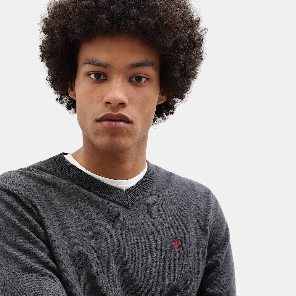 TIMBERLAND V-NECK SWEATER FOR MEN IN DARK GREY