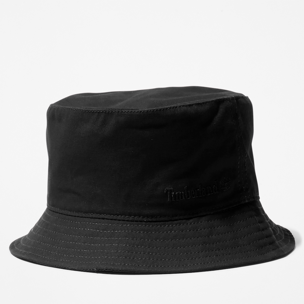 Peached Cotton Canvas Bucket Hat In Black