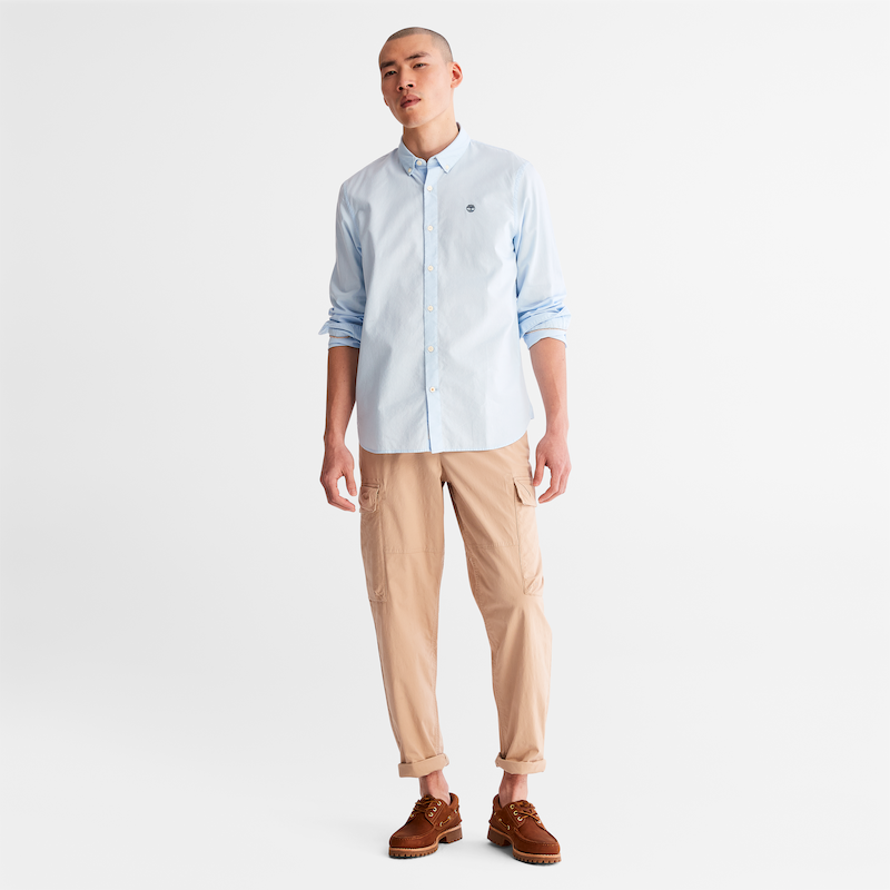 TIMBERLAND ELEVATED OXFORD SLIM FIT COTTON SHIRT FOR MEN IN LIGHT BLUE