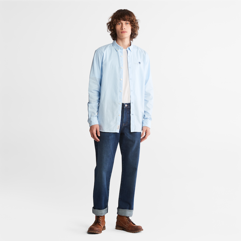 TIMBERLAND MILL RIVER ELEVATED OXFORD REGULAR FIT LONG SLEEVE SHIRT FOR MEN IN LIGHT BLUE