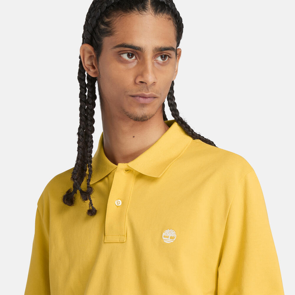 TIMBERLAND MILLERS RIVER PIQUE POLO SHIRT FOR MEN IN SUNSHINE YELLOW