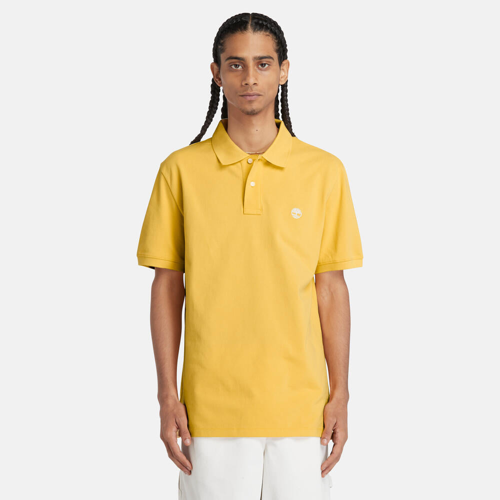 TIMBERLAND MILLERS RIVER PIQUE POLO SHIRT FOR MEN IN SUNSHINE YELLOW