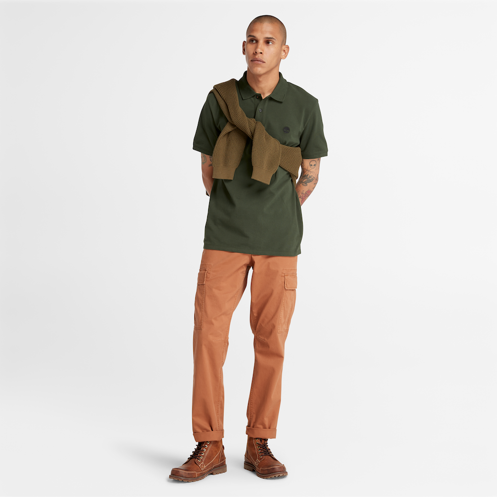 TIMBERLAND MILLERS RIVER REGULAR FIT PIQUE POLO SHIRT FOR MEN IN GREEN