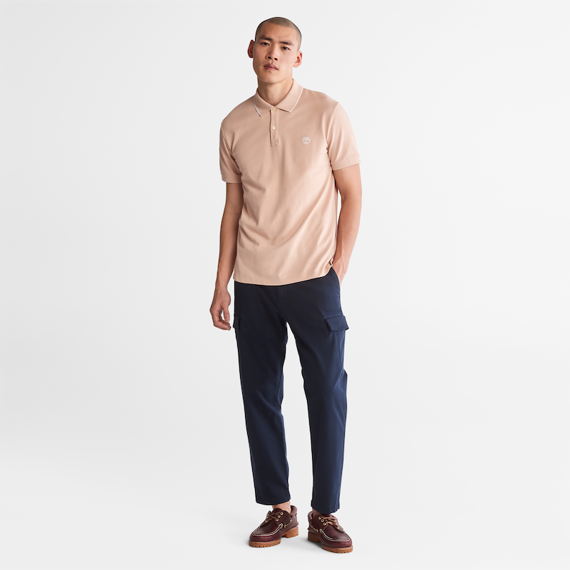TIMBERLAND MILLERS RIVER SHORT SLEEVE POLO SHIRT FOR MEN IN SALMON PINK