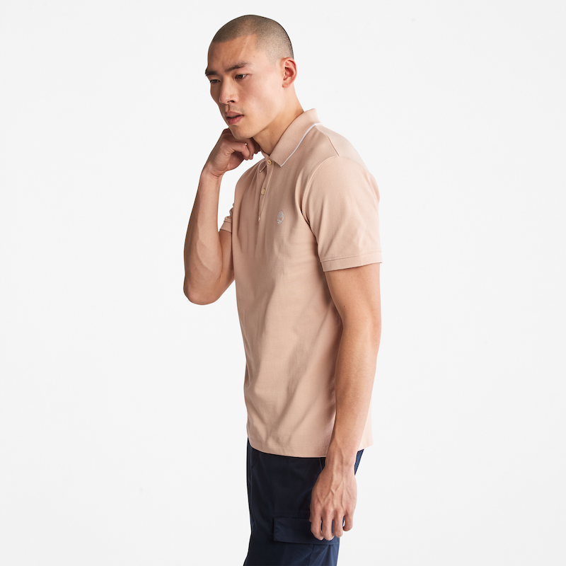 TIMBERLAND MILLERS RIVER SHORT SLEEVE POLO SHIRT FOR MEN IN SALMON PINK