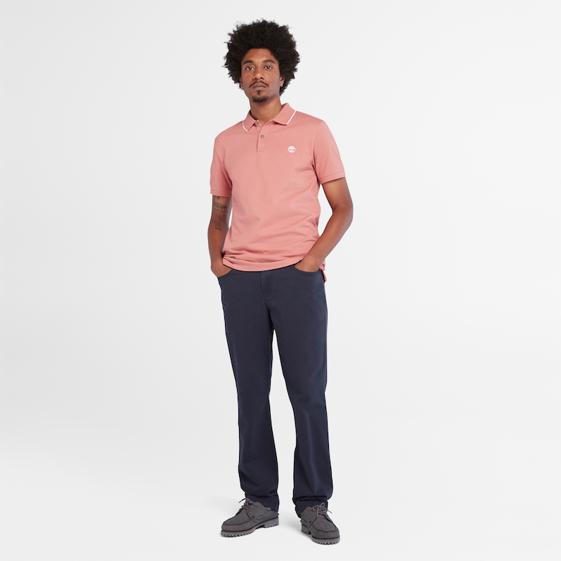 TIMBERLAND MILLERS RIVER SLIM FIT TIPPED POLO SHIRT FOR MEN IN SALMON PINK