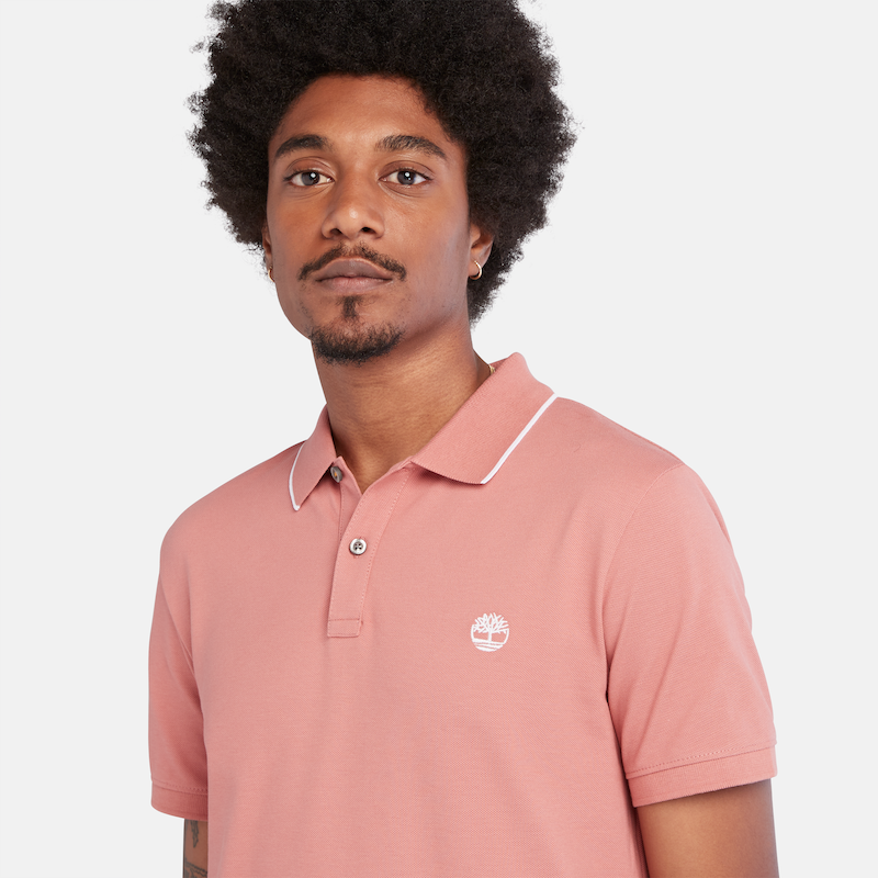 TIMBERLAND MILLERS RIVER SLIM FIT TIPPED POLO SHIRT FOR MEN IN SALMON PINK