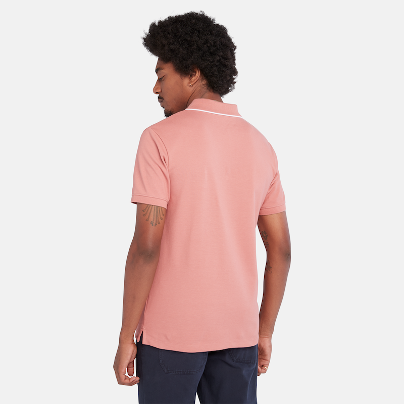 TIMBERLAND MILLERS RIVER SLIM FIT TIPPED POLO SHIRT FOR MEN IN SALMON PINK