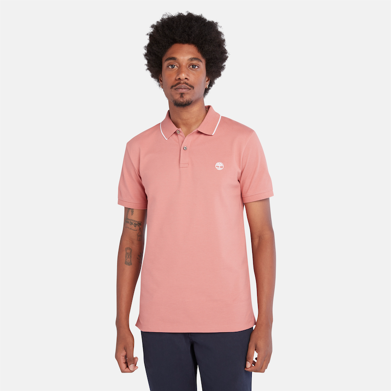 TIMBERLAND MILLERS RIVER SLIM FIT TIPPED POLO SHIRT FOR MEN IN SALMON PINK