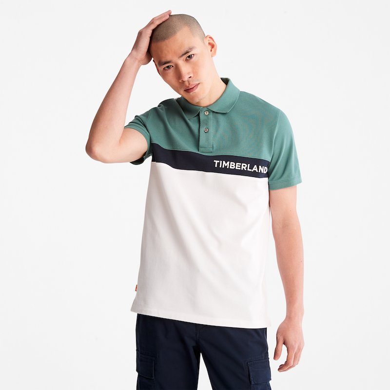 TIMBERLAND COLOUR BLOCK POLO FOR MEN IN TEAL