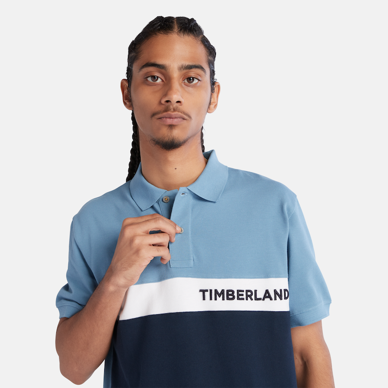 TIMBERLAND COLOUR BLOCK POLO SHIRT FOR MEN IN BLUE