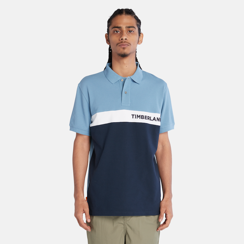 TIMBERLAND COLOUR BLOCK POLO SHIRT FOR MEN IN BLUE