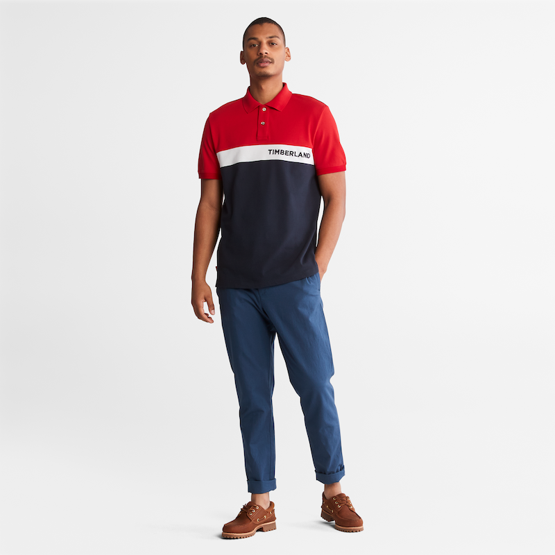 TIMBERLAND COLOUR BLOCK POLO SHIRT FOR MEN IN RED