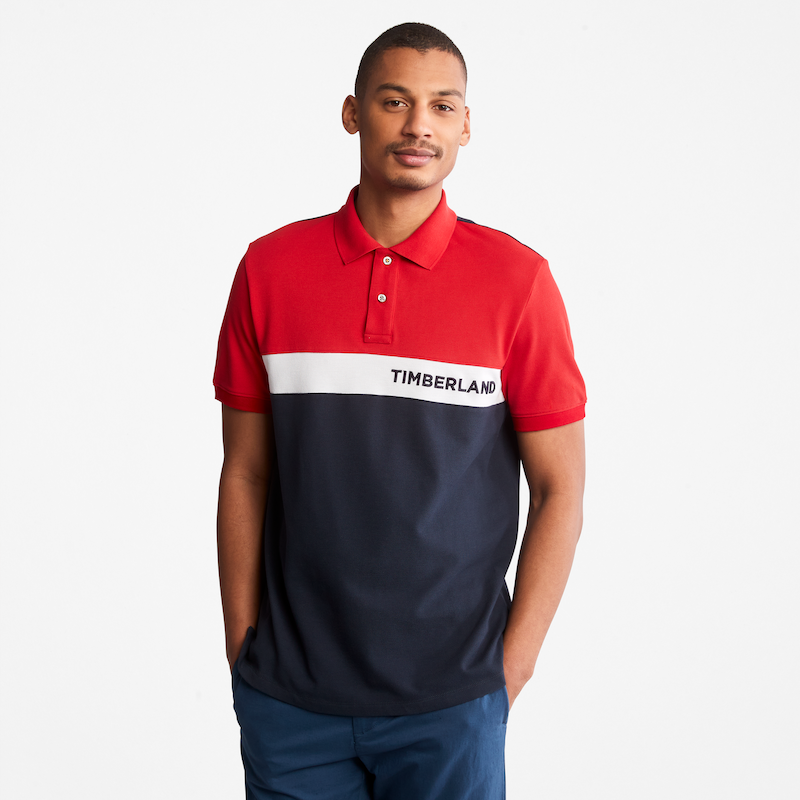 TIMBERLAND COLOUR BLOCK POLO SHIRT FOR MEN IN RED