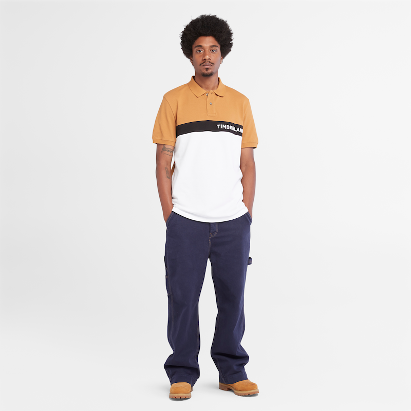 TIMBERLAND COLOUR BLOCK POLO SHIRT FOR MEN IN WHEAT
