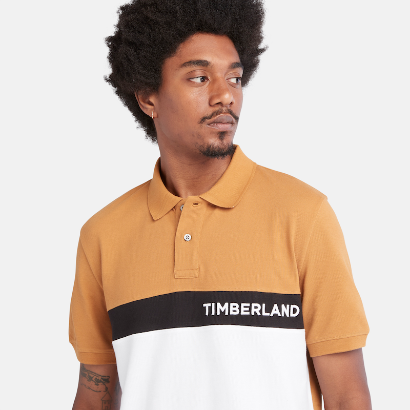 TIMBERLAND COLOUR BLOCK POLO SHIRT FOR MEN IN WHEAT