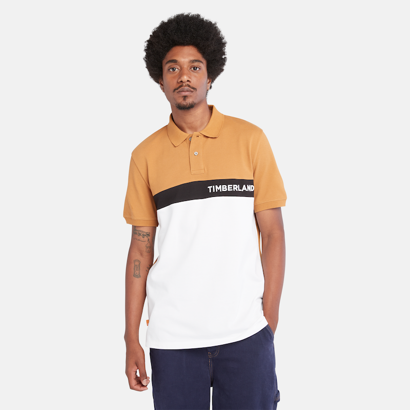 TIMBERLAND COLOUR BLOCK POLO SHIRT FOR MEN IN WHEAT
