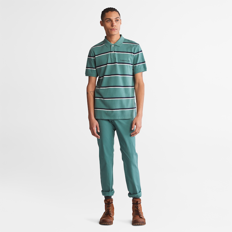 TIMBERLAND ZEALAND RIVER REGULAR FIT STRIPED POLO SHIRT FOR MEN IN MUTED TEAL